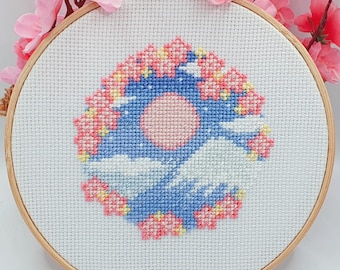 富士山クロスステッチパターン、日本、パステル、ピクセル、（PDF