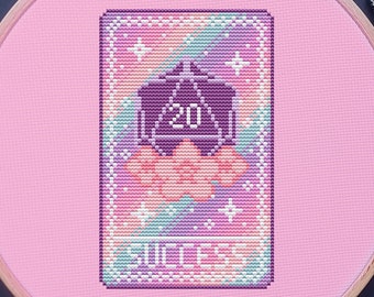 Dungeons and Dragons Cross Stitch Pattern, Tarot Cross Stitch, DnD Cross Stitch, Witchy Cross Stitch, Dice Cross Stitch, Galaxy, Pastel, PDF