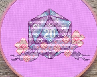 DnD Cross Stitch Pattern, Dice, D20, Galaxy, (PDF)