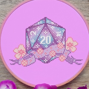 Dungeons and Dragons Cross Stitch Pattern, DnD Cross Stitch, Dice Cross Stitch, Pastel Cross Stitch, D20 Cross Stitch, Critical, PDF, DMC