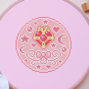 Anime Cross Stitch Pattern, Moon, Pixel Art, Pastel, Magic, Manga, Cute, Kawaii, Girl, Japan, Heart, Love, Counted, PDF, DMC