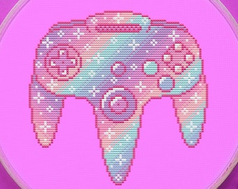 Manette N64, point de croix, gaming, pastel, galaxie, pixel, (PDF)