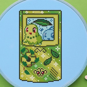 Chikorita Game Boy Cross Stitch Pattern, Console Cross Stitch, Galaxy Cross Stitch, Game Cross Stitch, Anime Cross Stitch, Counted. PDF, DMC