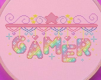 Gamer Cross Stitch Pattern, Galaxy Cross Stitch, Rainbow Cross Stitch, Kawaii Cross Stitch, Game Cross Stitch, Gaming, Counted Cross Stitch