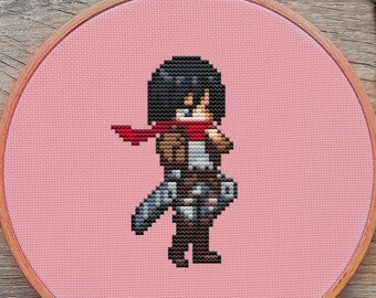 Anime Cross Stitch Pattern, Mikasa Cross Stitch Pattern, Manga Cross Stitch, Cute Cross Stitch, Pixel Cross Stitch, Kawaii Cross Stitch, PDF