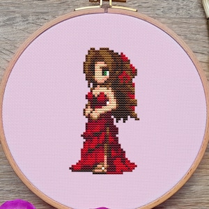 Final Fantasy Cross Stitch Pattern, Aerith Cross Stitch, Game Cross Stitch, Anime Cross Stitch, Kreuzstich, Counted Cross Stitch, Cute, DMC