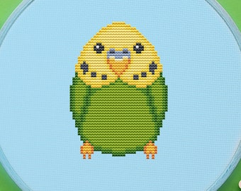 セキセイインコのクロスステッチパターン、鳥、ピクセル、（PDF