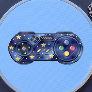 SNES Controller Cross Stitch Pattern, Galaxy, Gaming, Pixel, (PDF)