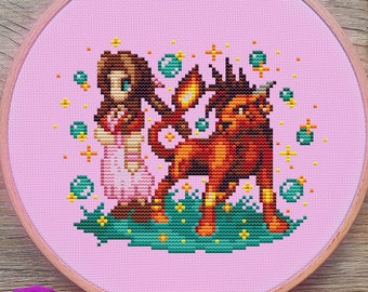 Final Fantasy Cross Stitch Pattern, Aerith Cross Stitch, Game Cross Stitch, Anime Cross Stitch, Kreuzstich, Cross Stitch PDF, Cute, Kawaii