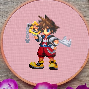 Kingdom Hearts Cross Stitch Pattern, Sora Cross Stitch, Game Cross Stitch, Anime Cross Stitch, Kawaii Cross Stitch, Kreuzstich, DMC PDF