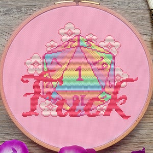 DnD Cross Stitch Pattern, Dice, D1, Rainbow, (PDF)