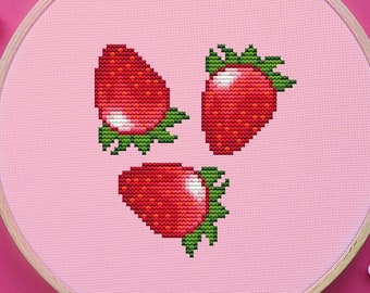 Strawberry Cross Stitch Pattern, Food, Pixel, (PDF)