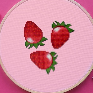 Strawberry Cross Stitch Pattern, Fruit Cross Stitch, Pixel Cross Stitch, Food Cross Stitch, Cute Cross Stitch, Kawaii, Anime, Game, Gaming