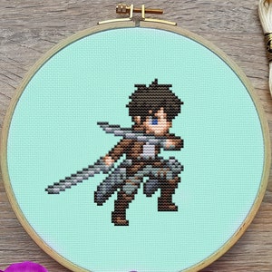Anime Cross Stitch Pattern, Eren Cross Stitch Pattern, Pixel Cross Stitch, Japan, Cute Cross Stitch, Kawaii Cross Stitch, Counted, PDF, DMC