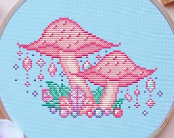 Mushroom Cross Stitch Pattern, Pastel, Witch, Witchy, Pixel, Crystal, (PDF)