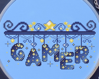 Gamer Cross Stitch Pattern, Gaming, Galaxy, Pixel, (PDF)