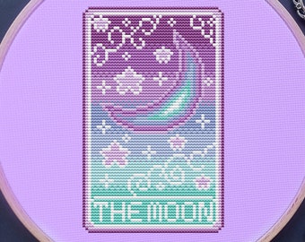 Tarot Cross Stitch Pattern, The Moon, Pastel, (PDF)
