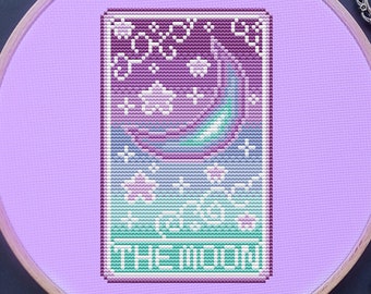 Tarot Cross Stitch Pattern, The Moon Cross Stitch, Witch Cross Stitch, Witchy Cross Stitch, Kawaii Cross Stitch, Counted Cross Stitch, PDF