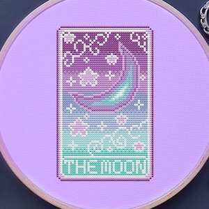 Tarot Cross Stitch Pattern, The Moon Cross Stitch, Witch Cross Stitch, Witchy Cross Stitch, Kawaii Cross Stitch, Counted Cross Stitch, PDF