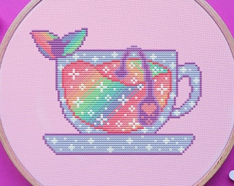 Galaxy Tea Cross Stitch Pattern, Cup, Kawaii, (PDF)