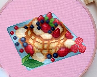 Pancakes Cross Stitch Pattern, Japan Cross Stitch, Kawaii Cross Stitch, Food Cross Stitch, Anime Cross Stitch, Cute Cross Stitch, Counted