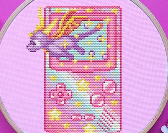 Galaxy Game Boy Cross Stitch Pattern, Dragon, Gaming, Retro, Pixel, (PDF)