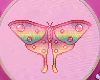 Moth Cross Stitch Pattern, Witchy, Pastel, Rainbow, Gothic, (PDF)