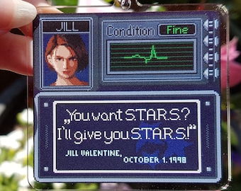 Resident Evil Keychain, Jill Valentine Keychain, Pixel Art Keychain, Funny Keychain, Gaming Keychain, Gift for Gamers, Acrylic, Bag Charm