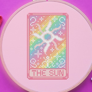 Tarot Cross Stitch Pattern, The Sun Cross Stitch, Rainbow Cross Stitch, Witch Cross Stitch, Kawaii Cross Stitch, Witchy Cross Stitch, PDF