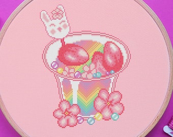 Ice Cream Cross Stitch Pattern, Rainbow, Pastel, Pixel, Japan, (PDF)