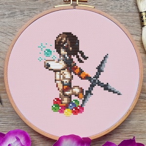 Final Fantasy Cross Stitch Pattern, Yuffie Cross Stitch, Game Cross Stitch, Anime Cross Stitch, Kawaii Cross Stitch, Counted Cross Stitch