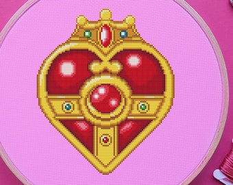 Anime Heart Brooch Cross Stitch Pattern, Pixel, (PDF)