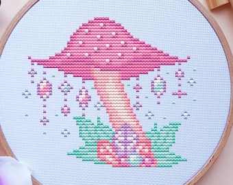 Mushroom Cross Stitch Pattern, Pastel, Witch, Witchy, Pixel, Crystal, (PDF)
