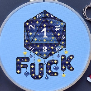 DnD Cross Stitch Pattern, Dice, D1, Galaxy, (PDF)