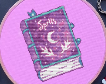 Pastel Spell Book Cross Stitch Pattern, Witchy, Gothic, (PDF)