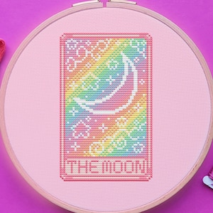 Tarot Cross Stitch Pattern, The Moon Cross Stitch, Rainbow Cross Stitch, Witch Cross Stitch, Kawaii Cross Stitch, Witchy Cross Stitch, PDF