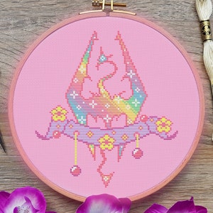 Skyrim Cross Stitch Pattern, Dragon Cross Stitch, Pastel Cross Stitch, Game Cross Stitch, Fantasy Cross Stitch, Counted Cross Stitch, PDF