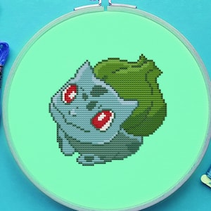 Bulbasaur Cross Stitch Pattern, Game Cross Stitch, Gaming Cross Stitch, Kawaii Cross Stitch, Anime Cross Stitch, Counted Cross Stitch, PDF