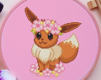 Eevee Cross Stitch Pattern, Anime, Japan, Gaming, Pixel, (PDF)
