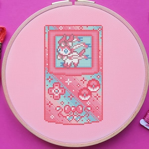Patrón de punto de cruz de Sylveon para Game Boy, punto de cruz para consola, punto de cruz para galaxia, punto de cruz para juegos, punto de cruz de anime, contado. PDF, DMC