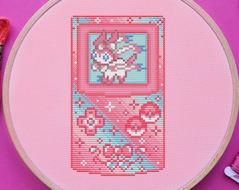 Sylveon Game Boy Cross Stitch Pattern, Console Cross Stitch, Galaxy Cross Stitch, Game Cross Stitch, Anime Cross Stitch, Counted. PDF, DMC