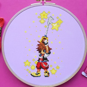 Kingdom Hearts Cross Stitch Pattern, Sora Cross Stitch, Game Cross Stitch, Anime Cross Stitch, Kawaii, Counted Cross Stitch, Kreuzstich,