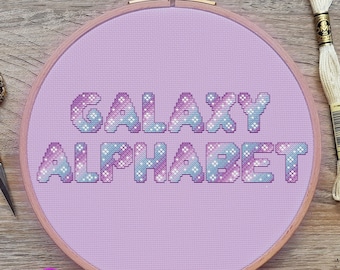 Galaxy Alphabet Cross Stitch Pattern, Letter Cross Stitch, Kawaii Cross Stitch, Font Cross Stitch, Anime Cross Stitch, Counted, PDF, DMC