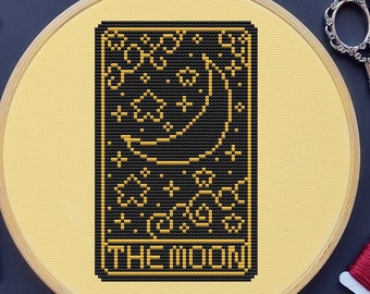 Tarot Cross Stitch Pattern, The Moon, Gothic, (PDF)