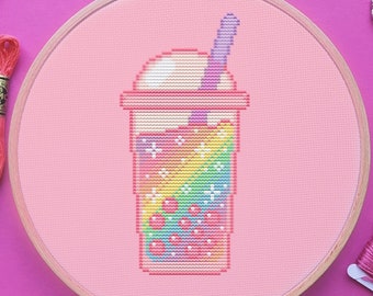 Bubble Tea Cross Stitch Pattern, Rainbow, Pastel, Japan, (PDF)