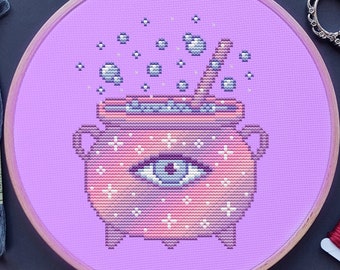 Kruissteekpatroon ketel, Witchy, pastel (pdf)