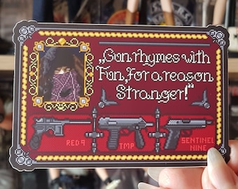 Sticker Resident Evil 4, verkoper, gaming, Leon Kennedy, grappig, pixelart, vinyl