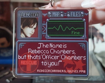 Porte-clé Resident Evil, porte-clé Rebecca Chambers, porte-clé pixel art, porte-clé de jeu, porte-clé de jeu, acrylique, cadeau, breloque pour sac