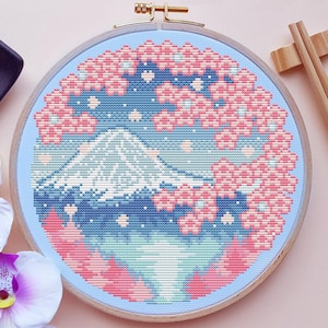 富士山クロスステッチ図案、日本のクロスステッチ、パステルクロス