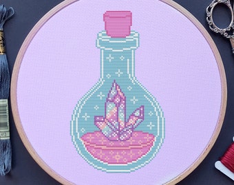 Crystal Cross Stitch Pattern, Witch, Pastel, (PDF)